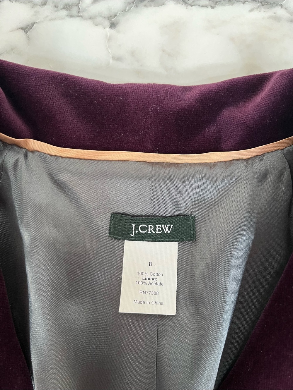 J Crew Purple Jewl Tone Crushed Velvet Pelum hem 2 Button Blazer Dark Romance 8 - Picture 10 of 12